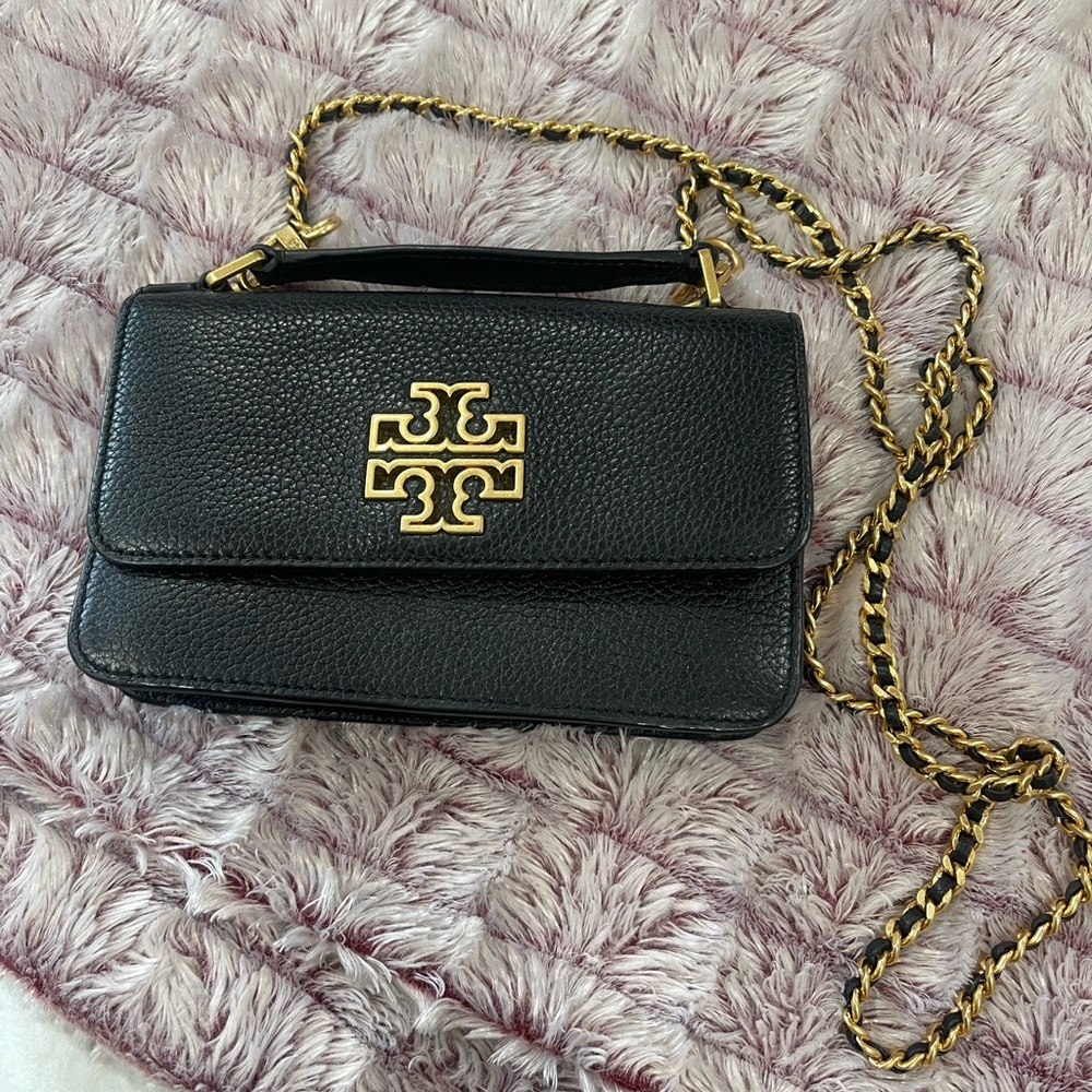 Tory Burch Black Crossbody Bag with Gold Chain